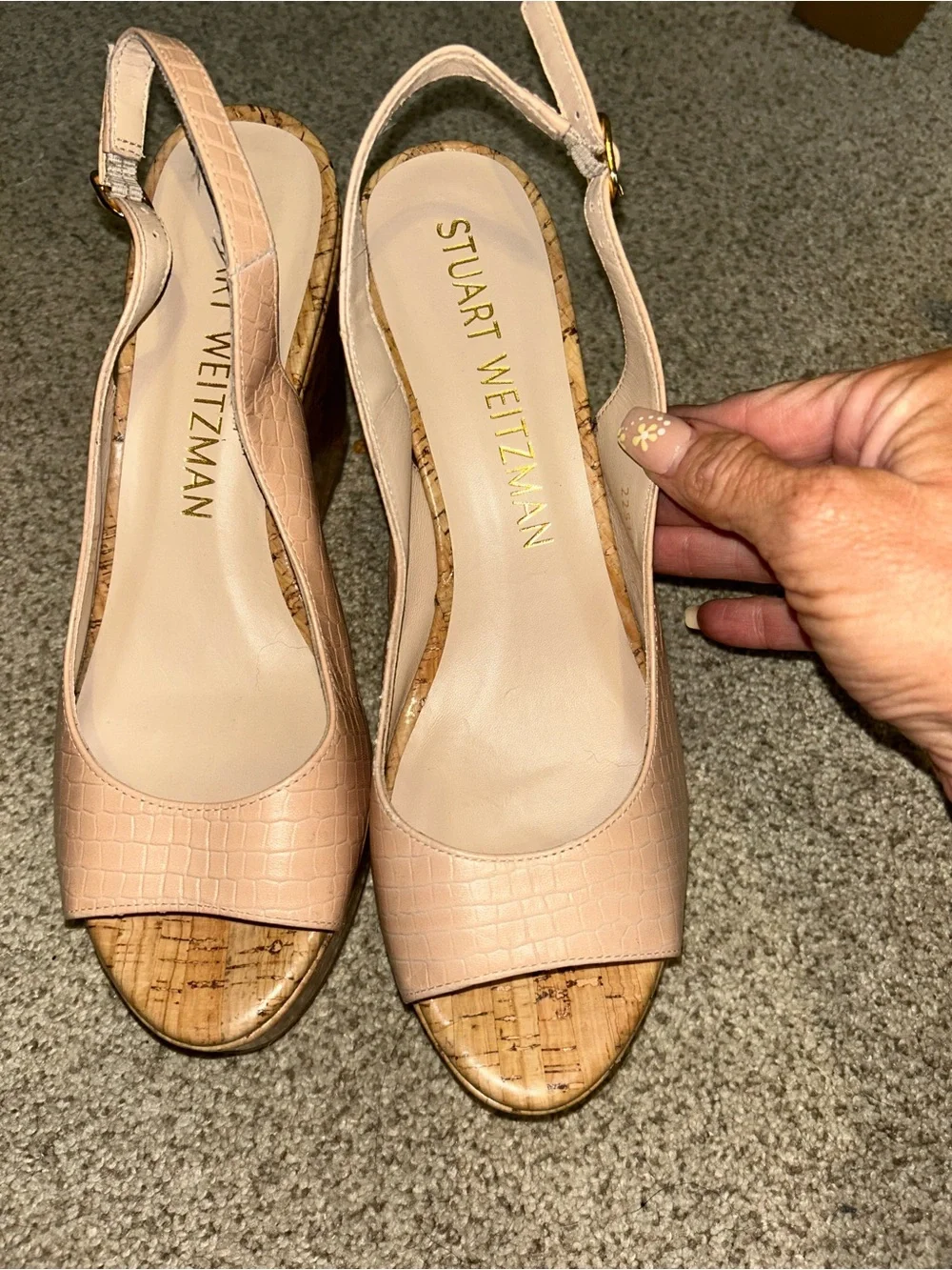 NEW Stuart Weitzman Women's Pink Slingback Cork Wedge Sandals Sz 9.5 - Picture 2 of 7